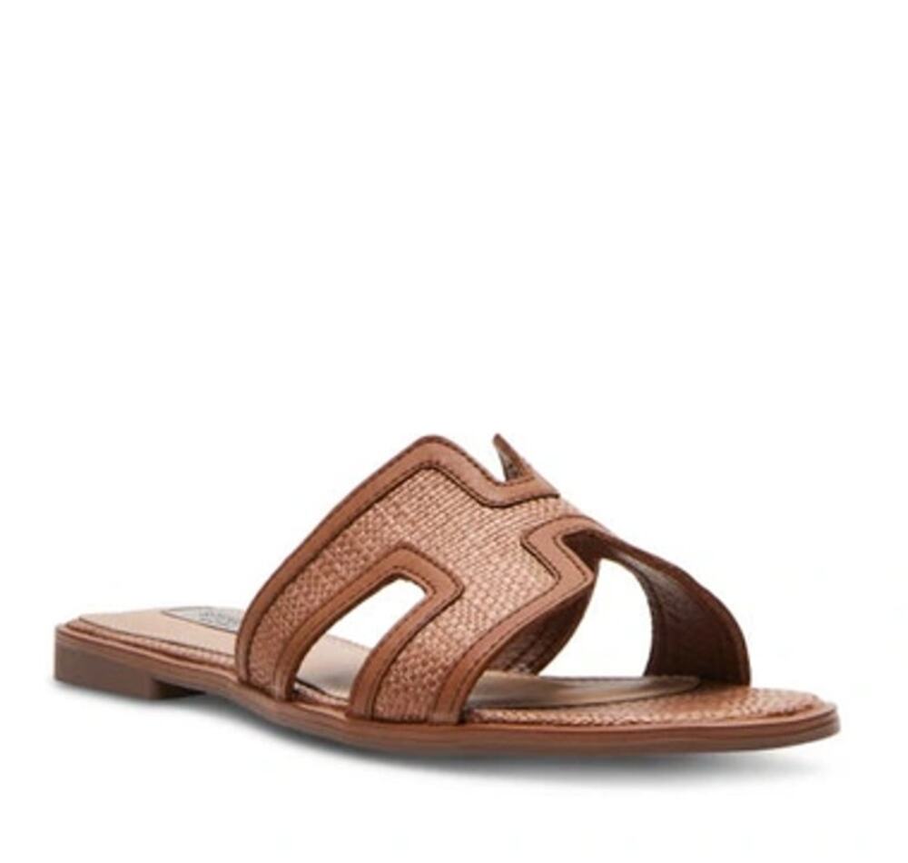 Steven New York Harlien Woven Leather Slide Open Toe Slide Sandals Brown 7.5